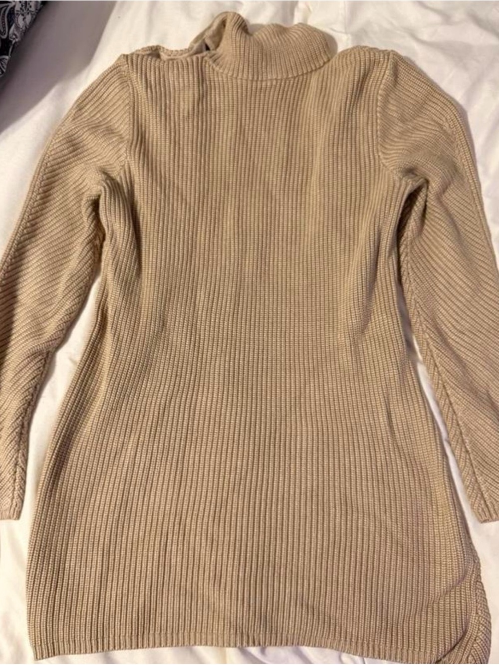 Tory Burch Ribbed Turtleneck Button-Shoulder Sweater - Beige L - Picture 3 of 5